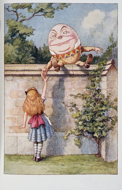 Humpty Dumpty, från Alices Adventures In Wonderland And Through The Looking-Glass And What Alice Found There, av Lewis Carroll (1832 - 98), publicerad 1911 (färgad litografi) av John Tenniel