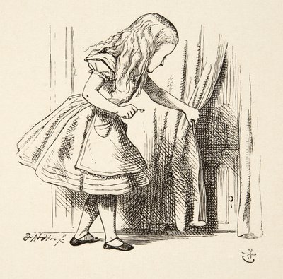 Looking behind the Curtain, from Alices Adventures in Wonderland by Lewis Carroll (1832 - 98), pub. 1891  av John Tenniel