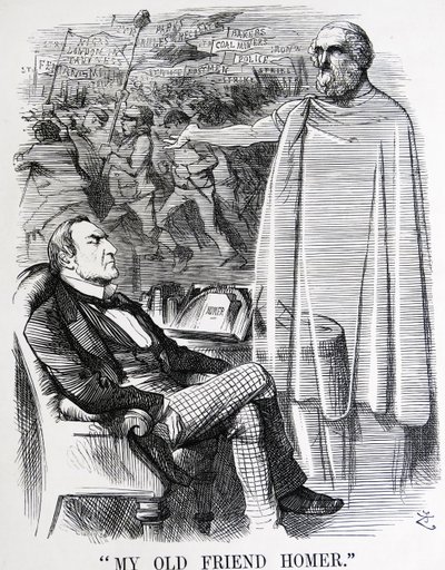 Politisk satir som skildrar William Ewart Gladstone och hans "gamle vän Homer" av John Tenniel