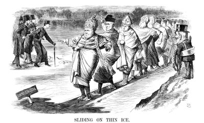 Glidande på tunn is, 1869 av John Tenniel