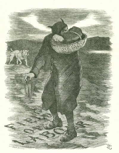 Sådd ogräs: Rädsla för att socialismen spred sig bland den brittiska arbetskraften. John Tenniel tecknad från Punch, London, 27 februari 1886. av John Tenniel