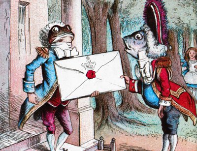 The Frog Footman levererar inbjudan, c1910 av John Tenniel
