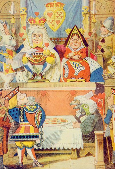 The Trial of the Knove of Hearts, illustration från "Alice i Underlandet" av Lewis Carroll (1832-9) av John Tenniel