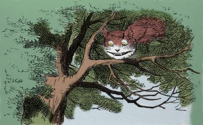 detalj av: Alice och katten, illustration av Sir John Tenniel för den första upplagan av berättelsen Alice i Underlandet av den engelske författaren Lewis Carroll (Charles Lutwidge Dodgson) (1832-1898). av John Tenniel