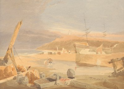 Strandscen med segelfartyg vid kajen av John Thirtle
