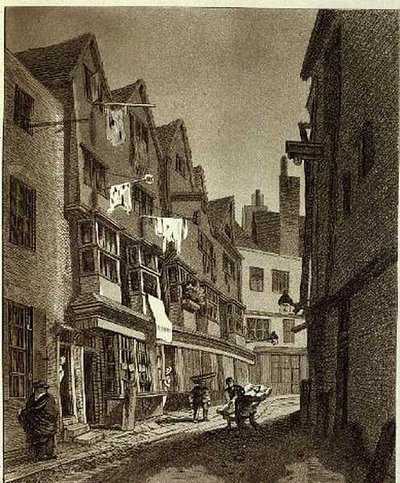 "View of the Southern Extremity of Thieving Lane (senaste åren kallad Bow Street)...", ritad 1807, graverad av W.M. Kamrater, pub. 1807 (gravyr) av John Thomas (after) Smith