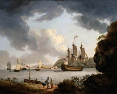 Ett flaggskepp tillhörande en amiral i Plymouth Sound av John Thomas Serres