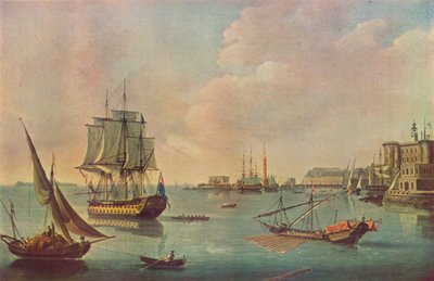 Engelska Men o War i Maltas hamn i Maltas hamn, c1805 av John Thomas Serres