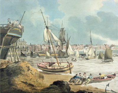 Harbour at Weymouth, Dorset, 1805 (penna, bläck och akvarell på papper) av John Thomas Serres