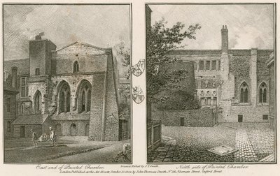 Östra änden (vänster) och norra sidan (höger) av den målade kammaren, Westminster Palace av John Thomas Smith