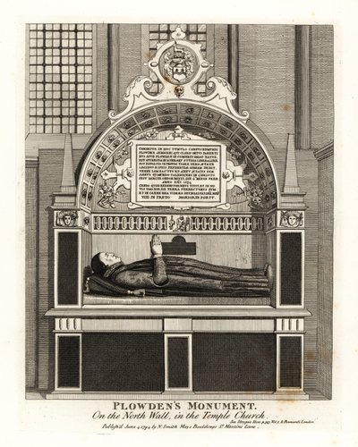 Edmund Plowdens monument på norra väggen i Temple Church av John Thomas Smith