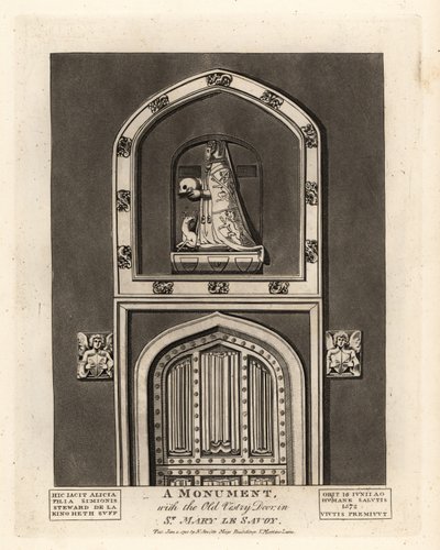 Gravbild av Alicia, dotter till Simon Steward, med den gamla vestrydörren i St Mary le Savoy av John Thomas Smith