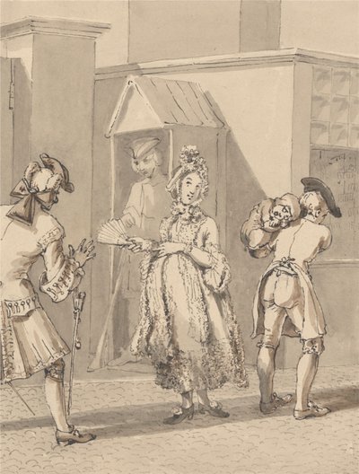 Hogarth bär sin mästares sjuka barn runt Leicester Fields. The Spot of Ground Leicester House. av John Thomas Smith