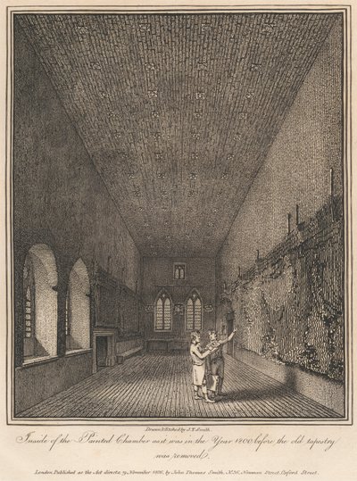 Inuti den målade kammaren som den var år 1800 innan den gamla gobelängen togs bort av John Thomas Smith