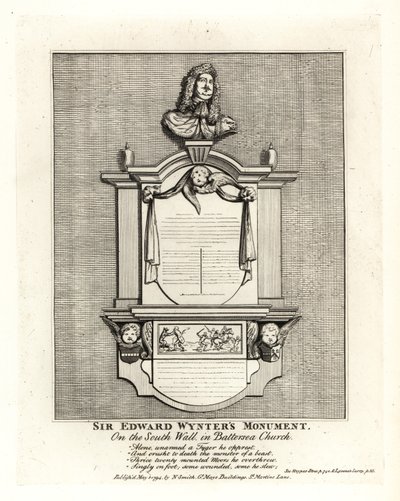 Monument av Sir Edward Wynter, död 1685, på södra väggen av St Mary