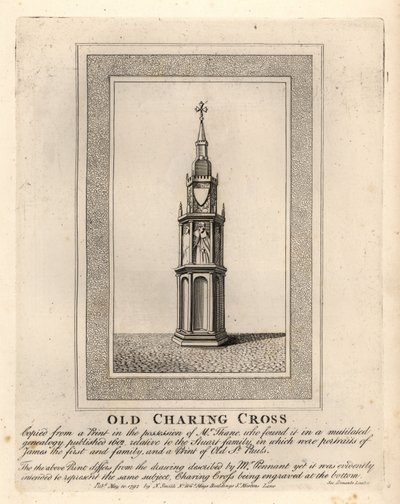 Old Charing Cross, ett av 12 medeltida eleanorkors, uppfört på 1290-talet tills det avlägsnades 1647 av John Thomas Smith