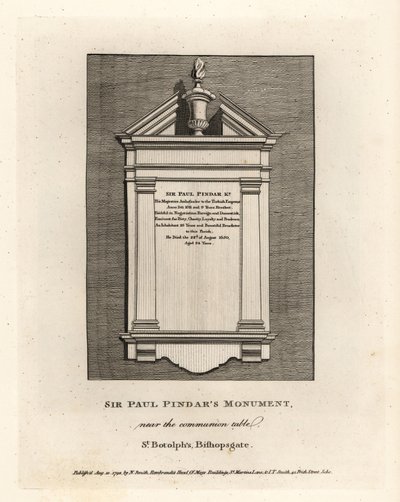Sir Paul Pindars monument nära nattvardsbordet i St Botolph