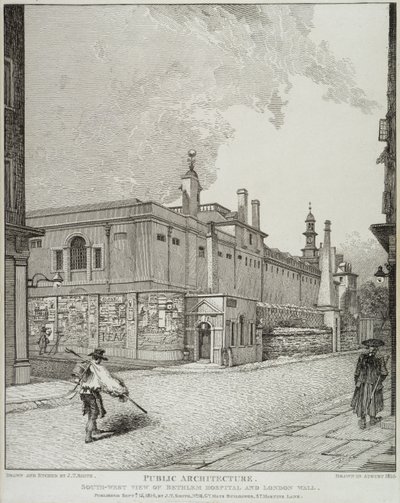 Sydvästlig vy av Bethlem Hospital och London Wall, 1814 av John Thomas Smith
