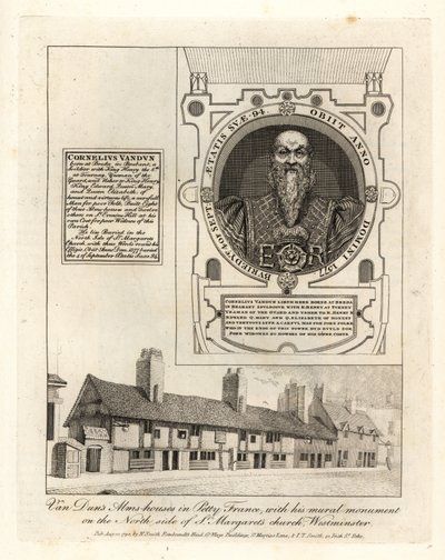 Van Duns allmosor i Petty France, med hans väggmonument i St Margaret