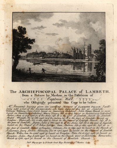 Utsikt över Lambeth Palace, London av John Thomas Smith