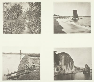 A Country Road near Taiwanfu, A Catamaran, Chain Pumps, Rock Inscriptions, Amoy, ca. 1868. av John Thomson