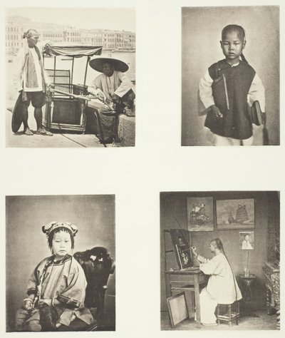 En Hong-Kong Sedan-stol, en kines skolpojke, en kinesisk flicka, en Hong-Kong-konstnär, ca. 1868. av John Thomson