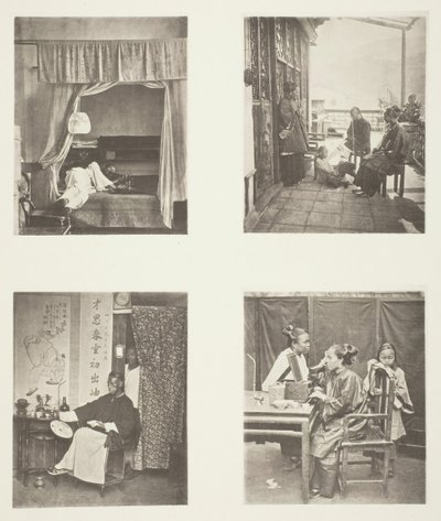 En doft av opiumröret hemma, Efter middagen, Reading for Honours, The Toilet, ca. 1868. av John Thomson