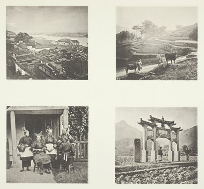 Del av Foochow Foreign Settlement, Terracing Hills, Foochow Field Women, A Memorial Arch, ca. 1868. av John Thomson