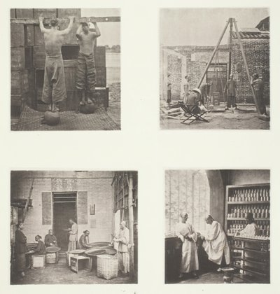 Rullande doftande kapris och krutte, vägande te för export, ett tehus..., ca. 1868. av John Thomson