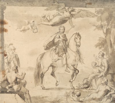 Förberedande studie för dekorationen "Equestrian Portrait of George I" av John Vanderbank