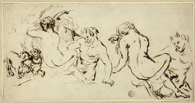 Skisser av nymf, satyr och putto av John Vanderbank