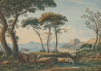 En avlägsen vy över Harlech Castle och Snowdon bortom, norra Wales av John Varley
