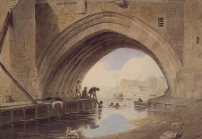 Barn simmar under Ouse Bridge i York av John Varley