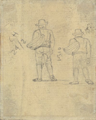 Två studier av en figur som håller en korg [verso] av John Varley