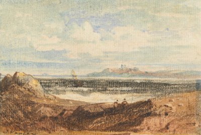 Vy över den robusta kustlinjen, Bamburgh, Northumberland av John Varley