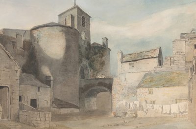 Befäst ingång till en walesisk stad East Gate i Caernarvon, ca. 1802. av John Varley I
