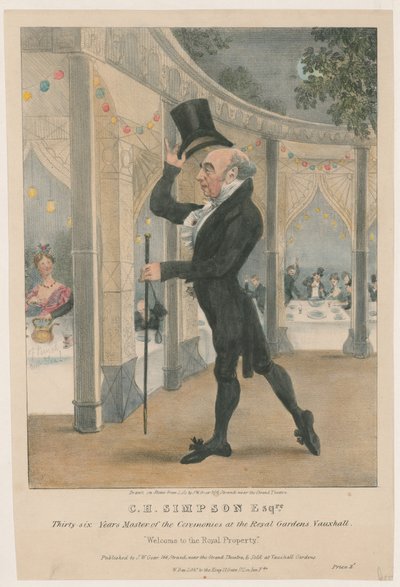 CH Simpson Esquire, ceremonimästare vid Royal Gardens, Vauxhall av John W. Gear
