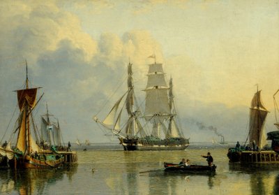 Fartyget "William Lee" på väg in i Humber Dock, Hull (olja på pannå) av John Ward