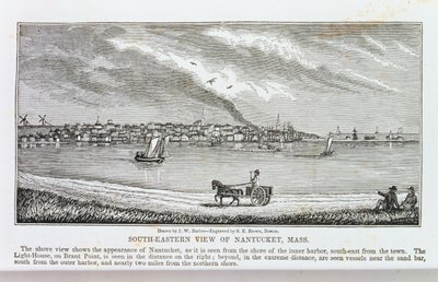 Sydostvy över Nantucket, från "Historical Collections of Massachusetts", av John Warner Barber, graverad av S. E. Brown, 1839 av John Warner Barber