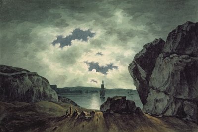 Bay Scen i månsken av John Warwick Smith