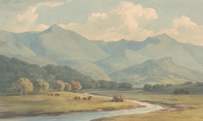 Carnedd Llewelyn och Carnedd David, Carnarvonshire, sett över floden Ogwen av John Warwick Smith