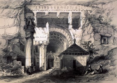 Karli, Ingången till den stora Chaitya-grottan, 1845. av John Weale