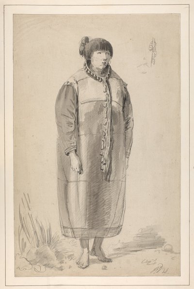 En teckning med titeln "A native female of North America" i en skissbok av John Webber av John Webber