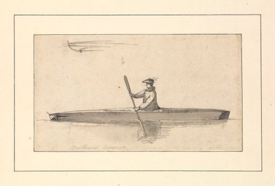 En teckning med titeln "Northwest American Canoe" i en skissbok av John Webber av John Webber