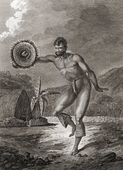 En tatuerad dansare i traditionell dräkt, Hawaii, 1778 av John Webber