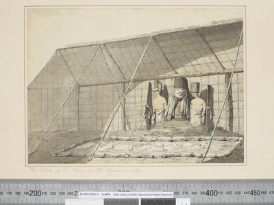 F.18 Insidan av huset, i Morai, i Atooi, c.1773-84 (akvarell) av John Webber
