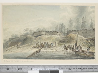 F.23 A View of the Habitations in Nootka Sound, c.1773-84 (akvarell) av John Webber