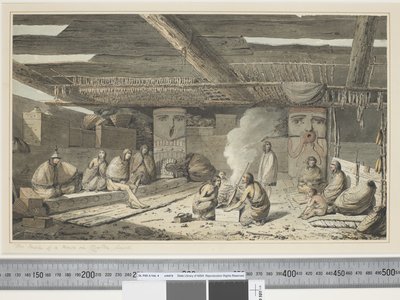 F.24 The Inside of a House in Nootka Sound, c.1773-84 (akvarell) av John Webber