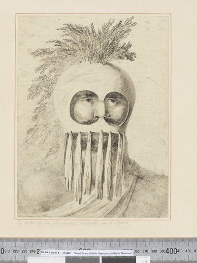 F.38 En man från Sandwichöarna i en mask, ca 1773-84 (akvarell) av John Webber