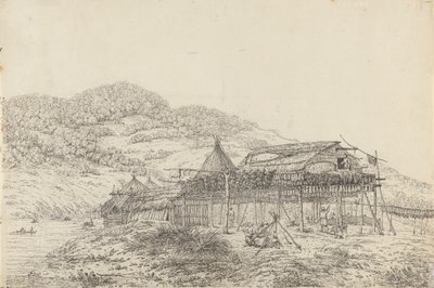 Balaganerna eller sommarboendena, med metoden att torka fisk, vid St. Peter och Paul, Kamtschatka av John Webber